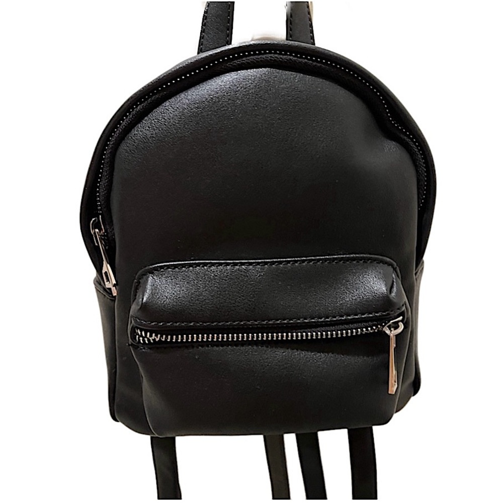 Nordstrom Faux Leather Black Mini BackPack With Zippers. Mini black bag purse - Picture 6 of 6